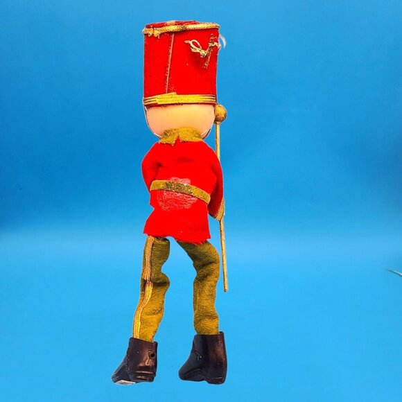 Vintage 1950s Elf Toy Soldier Ornament • Red Green Felt with Velvet Gold Trim • - Picture 4 of 10